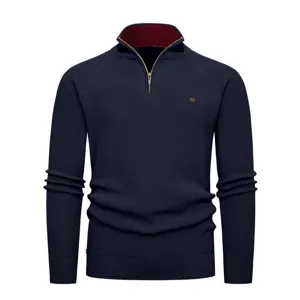 Maglione uomo mezzo zip collo alto a costole inverno spesso caldo blu scuro top