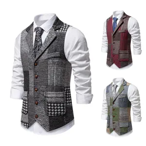 Gilet da Abito Vintage da Uomo con Risvolto Patchwork Affari Casual Vista Principale