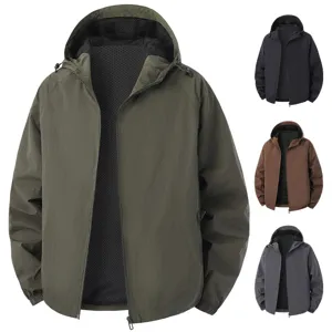 Heren outdoor hooded windbreaker jas, casual plus size ritssluiting jas voor jonge man.