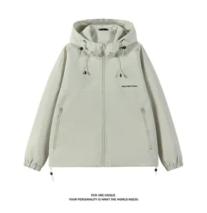 Men autumn casual hooded jacket loose drop shoulder zipper coat stylish outerwear