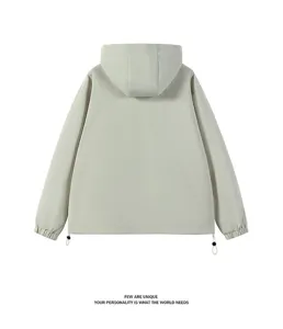 Men's casual hooded jacket back view, loose fit streetwear outerwear with drawstring hem.