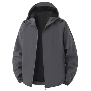 Heren donkergrijze capuchon windjack jas casual outdoor sportjas met volledige rits