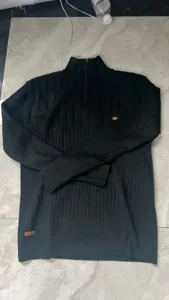 Homme noir pull en tricot côtelé à quart de zip coupe slim haut manches longues mode