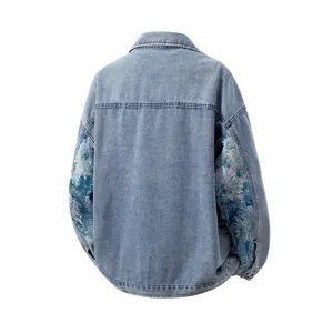 Veste en jean patchwork brodee pour homme grande taille streetwear dos vue image principal