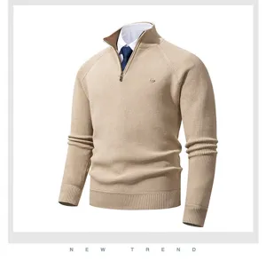 Men's half-zip mock neck ribbed knit sweater, casual slim fit long sleeve pullover for winter.