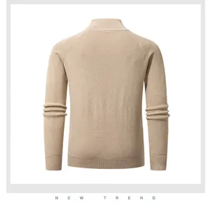 Men's thermal ribbed mock neck half-zip knit sweater, detailed winter back view display.