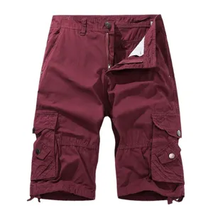 Herren Freizeit Cargo Shorts kurze Hose Weinrot Baumwolle Sommer Mehrtaschen Vorderansicht