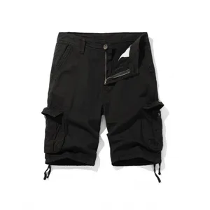Men's black cargo shorts casual multi-pocket tactical shorts with adjustable drawstring