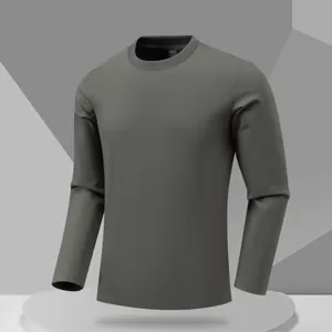 Men Solid Color Crewneck Long Sleeve T-Shirt Slim Fit Taped Base Layer Apparel Top