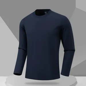 Men's solid color slim fit crewneck long sleeve elastic base layer thermal sweatshirt