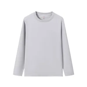 Detailed close-up view of the solid light grey long sleeve crewneck thermal base layer top.
