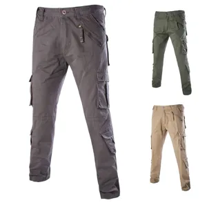 Men's casual cargo pants multi-pocket tactical trousers loose fit outdoor work pants.