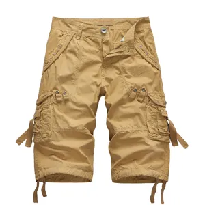 Men's Casual Pure Cotton Washed Cargo Shorts Multi Pocket Straight Leg Three-Quarter Length Summer Outdoor Pants