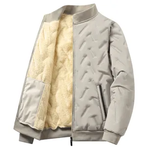 Men Winter Fleece Lined Thickened Short Slim Fit Padded Cotton Coat Stand Collar Warm Zipper Outerwear Jacket