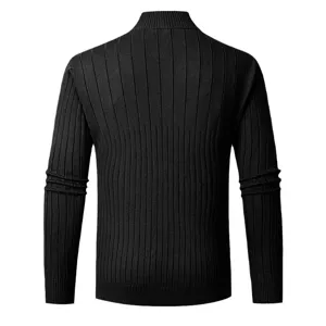 Homme pull noir en tricot côtelé col montant slim fit manches longues hiver top