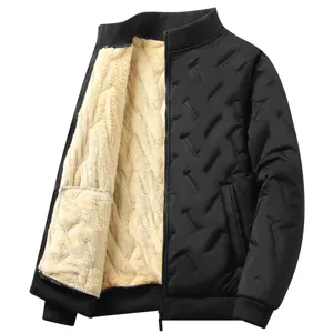 Men's winter fleece-lined padded jacket with warm sherpa interior and thick quilted design.