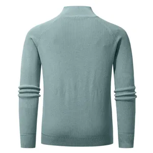 Maglione a coste da uomo con mezza zip collo alto azzurro caldo vista principale capo.