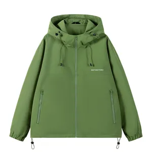 Men's autumn hooded jacket loose fit casual windbreaker with zipper pockets and drawstring hem.