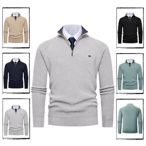 Men's Half Zip Ribbed Knit Sweater Solid Color Long Sleeve Slim Fit Pullover Winter Thermal Top