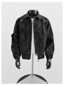 Herren verdickte lose Stehkragen PU Lederjacke, Vintage Motorrad Streetwear Oberbekleidung.
