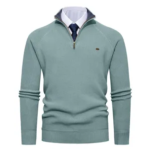 Men's half-zip ribbed knit sweater stand collar thick warm pullover casual winter top