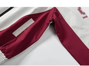 Weiß-rote Farbblock Motorradjacke Ärmel Detail Nahaufnahme Produktansicht Stil gut.