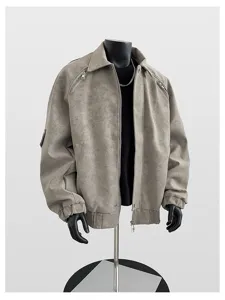 Herren verdickte lose Stehkragen PU Lederjacke, amerikanische Motorrad Arbeitskleidung Stil.