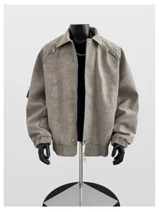 Herren verdickte lose Stehkragen PU Lederjacke, Vintage Motorrad Oberbekleidung Winter.