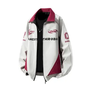 Herren Stehkragen Motorradjacke Übergröße Farbblock Spleißen Buchstaben Druck Lässig Streetwear Outerwear
