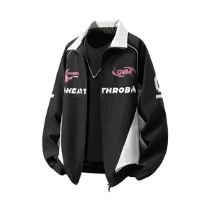 Herren Streetwear Stehkragen Moto Jacke, farbblockierende Reißverschluss Oberbekleidung.