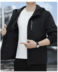 Giacca nera con cappuccio uomo casual business spessa autunno inverno moda top comodo