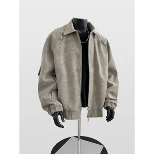 Herren Winter Verdickt Lockere Stehkragen PU Lederjacke Amerikanisch Retro Motorrad Lässig Winddichte Oberbekleidung