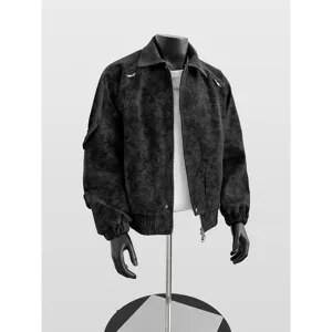 Herren dicke lose Stehkragen PU Lederjacke Motorrad Arbeitskleidung Freizeit Mantel