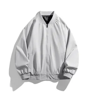 Men's Casual Bomber Jacket Streetwear Windproof Waterproof Baseball Collar Zip Up Loose Fit Coat