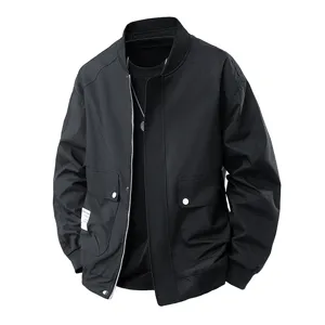 Veste Décontractée Ample Printemps Automne pour Hommes Style Coréen Grande Taille Manteau Workwear Couleur Unie Col Montant