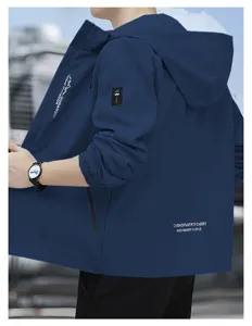 Uomo giacca trench casual con cappuccio tinta unita manica lunga cappotto autunno.