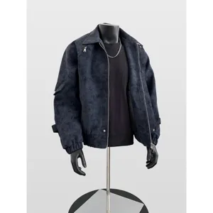 Herren PU Leder Motorrad Jacke lose Passform Stehkragen Winter Freizeit Oberbekleidung.