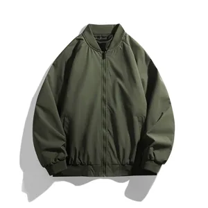 Men's army green bomber jacket loose fit windproof waterproof baseball collar casual outerwear