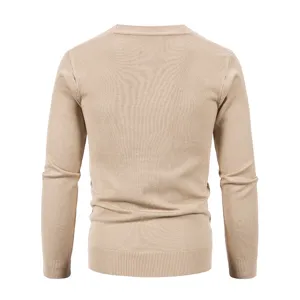 Men's solid color casual long sleeve crew neck knit sweater, slim fit basic pullover.