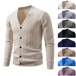Men's Casual Solid Color V-Neck Long Sleeve Single Breasted Cardigan Knitted Sweater Daily Fashion Outerwear