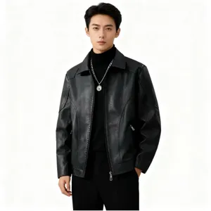 Heren Casual PU Lederen Jas Herfst Winter Verdikt Revers Volledige Rits Regular Fit Grote Maat Effen Kleur Bovenkleding