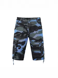 Pantaloncini cargo mimetici blu da uomo bermuda casual estivi con tasche laterali pratiche.