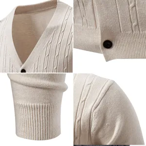 Men casual solid color V-neck knit cardigan sweater slim fit long sleeve outerwear top