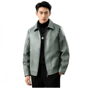 Heren kunstlederen jas casual jasje rits revers herfst winter grijs stijlvolle bovenkleding