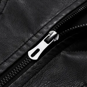 Heren zwarte leren jas met premium metalen rits detail stijlvolle bovenkleding