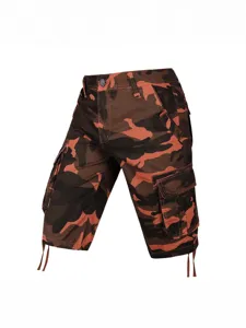 Pantaloncini cargo mimetici da uomo con tasche multiple e coulisse per abbigliamento casual.