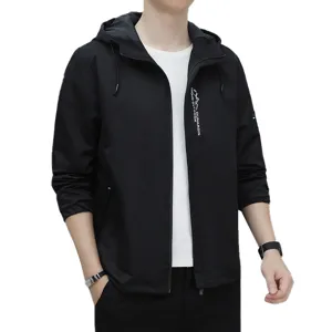 Giacca casual con cappuccio nera da uomo giacca a vento sportiva all aperto elegante.