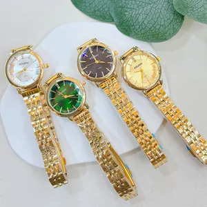 Women Quartz Wrist Watch Alloy Stainless Steel Strap Round Rhinestone Dial Elegant Fashion Ladies Analog Minimalist Casual Wristwatch Gift