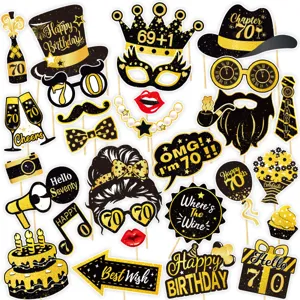 70. geburtstag foto booth requisiten set schwarz gold party deko für geburtstagsfeier.