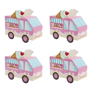 Caja de regalo de papel de camión de helado rosa para fiesta de cumpleaños infantil embalaje de favores